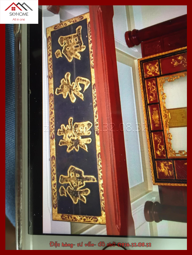 Hoành phi gỗ phòng thờ chữ "Tổ khảo tinh thần"